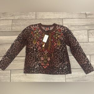 Johnny Was Mixed Media Henley T-Shirt, Malaya OG Leopard